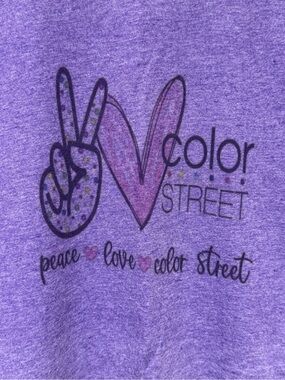 Color Street Purple Graphic Tee with Peace ❤️ Love ❤️ Color Street motif.